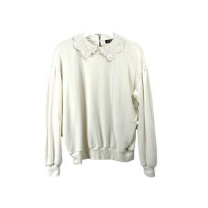 J. Crew‎ Lace-collar crewneck sweatshirt top Size S